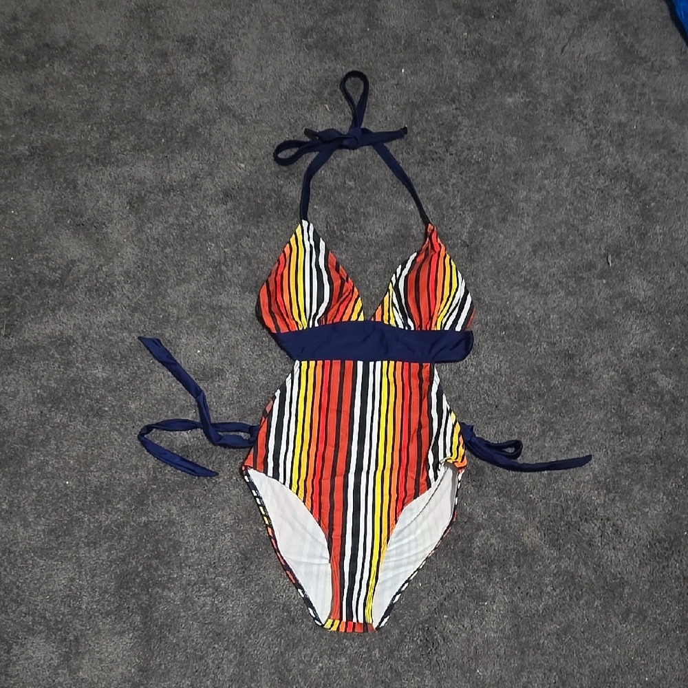 Striped Halter One Piece Swimsuit